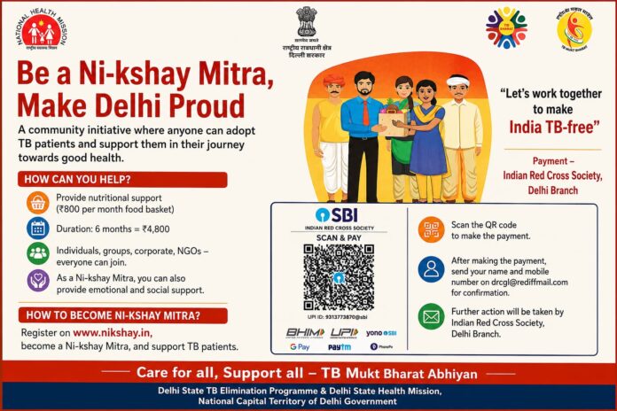 Delhi government encourages citizens, corporates, NGOs and community groups to become Ni-kshay Mitras by supporting tuberculosis (TB) patients with nutritional assistanceTB elimination campaign